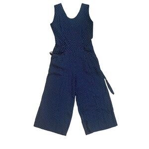 Vintage Adrienne Vittadini Navy Polka Dot Cropped Culotte Jumpsuit | Size Large